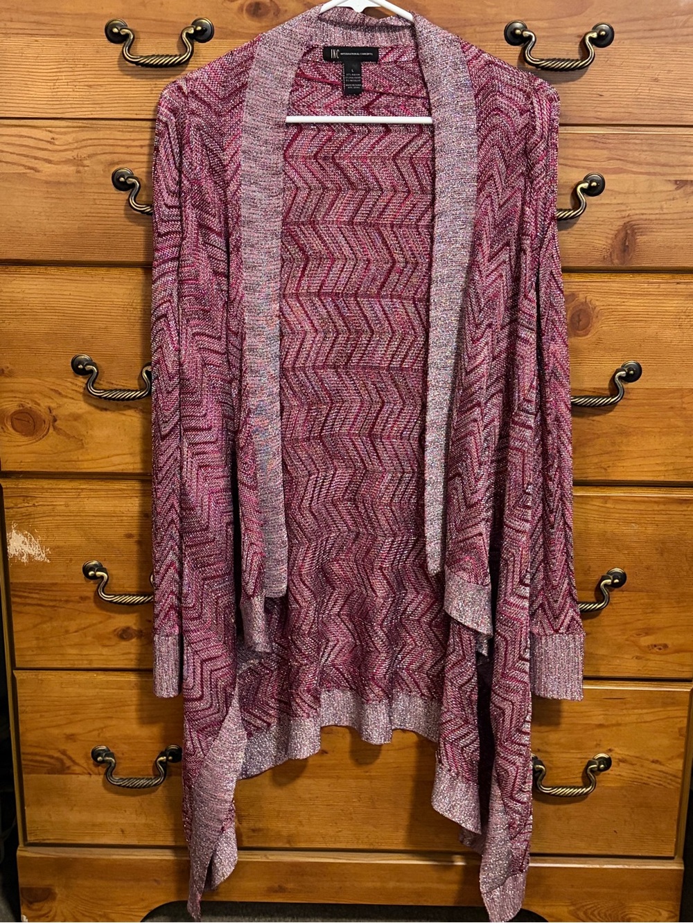 INC International Concepts Pink Chevron Open-Front Draped Cardigan